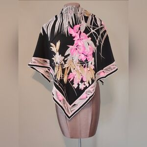 Authentic Scarf Leonard Paris/ Authentic  Black Pink Floral Silk 34' X 35'